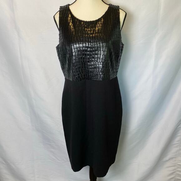 Anne Klein Women's Size 8 Black Faux Leather Snake Reptile Skin Sheath Dress - Picture 1 of 13